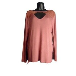 Glitz Long Sleeve Lacy V Neck Blouse Womens Size 1X Rose Pink New